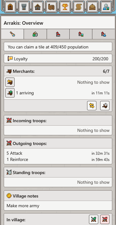 Screenshot of the village management page on a mobile device