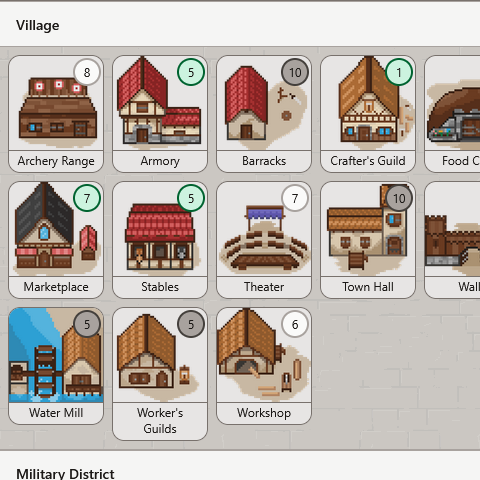 Screenshot of a village's buildings