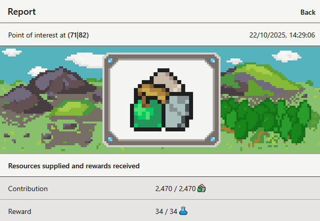 Rewards screen for the completion of a Point of interest event