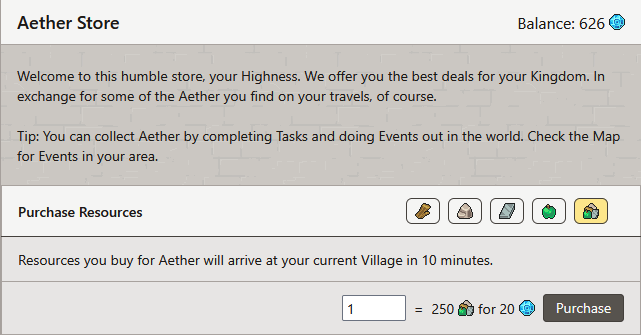 Screenshot of the Aether Store