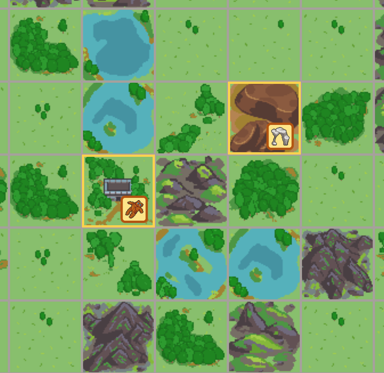 A screenshot of the map with a Natural Landmark and a Native Artifact