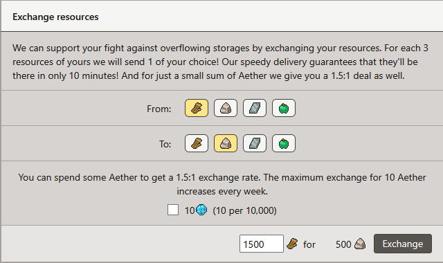 Aether store resource exchange