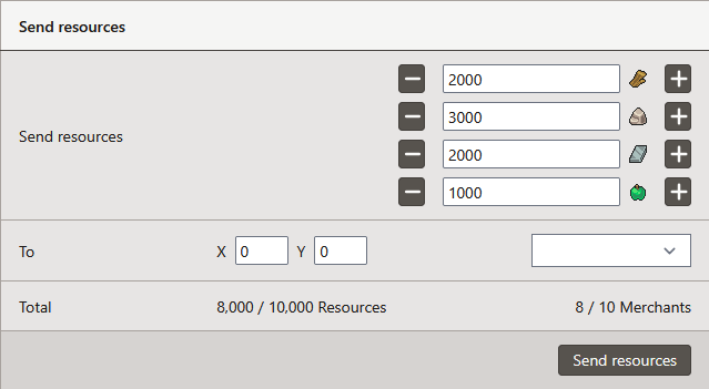 Screenshot of the Sending resources page