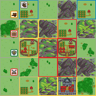 The game map with friendly and hostile players and different event types