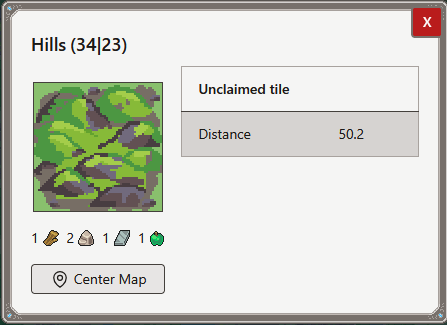 Modal of an unclaimed tile opened when clicking on the map