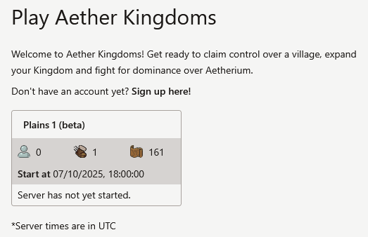 Overview of active servers on the play now page