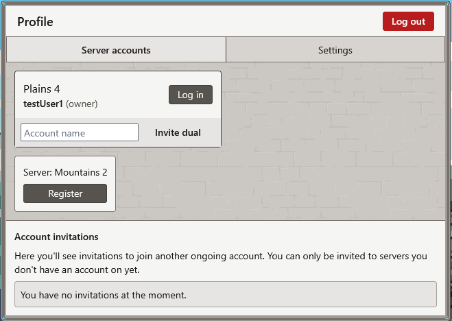 Aether Account overview with an active server account