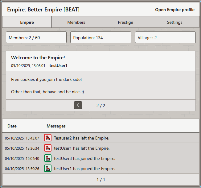 Impression of the new Empire home page