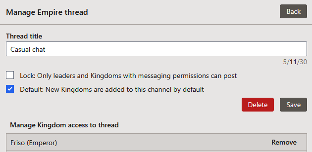Management interface for an Empire thread