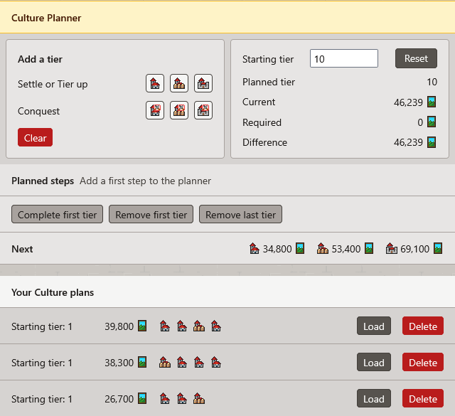Screenshot of the new Culture Planner tool