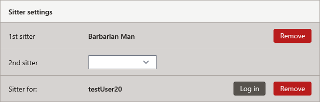 Sitter management and login as sitter on the account settings page