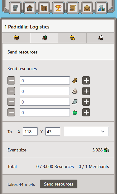 The refreshed mobile layout, with icon menus for each page and showing the event size on sending resources