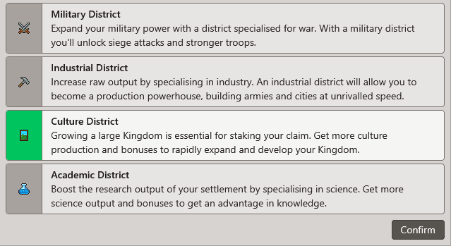 New district selection component