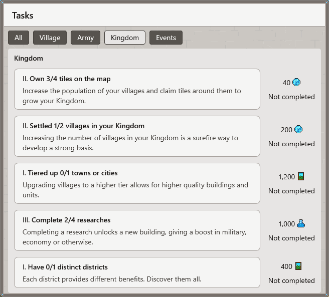 Screenshot of the reworked tasks system and rewards
